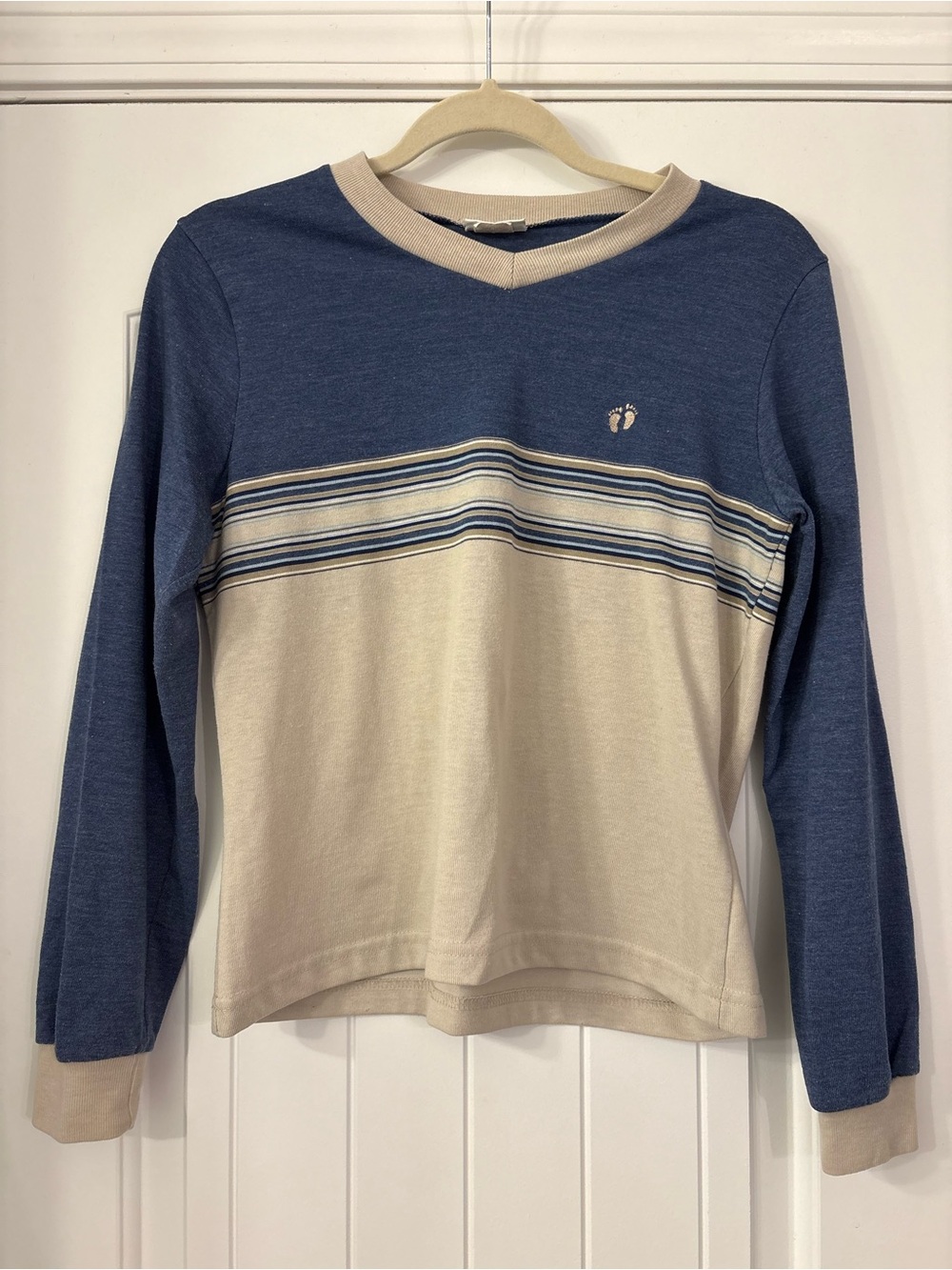 Vintage Hang Ten Two-Tone Blue & Cream Striped Long Sleeve Top